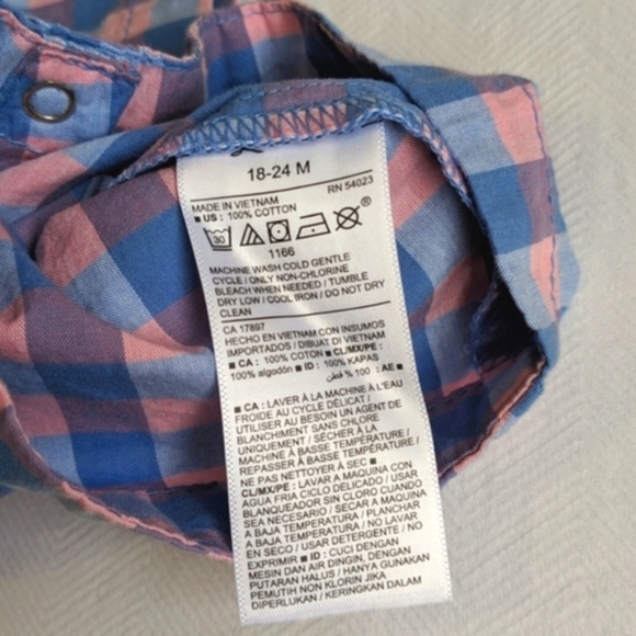 NEW old navy picnic gingham romper playsuit blue pink 24 months baby boy - Picture 6 of 6
